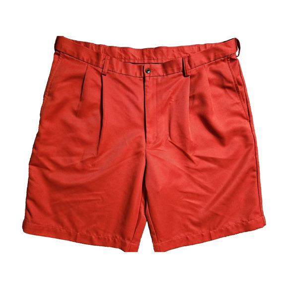 Haggar Chino Shorts Mens Size 38 Orange Pleated 100% Polyester No Iron High Rise - Picture 1 of 6